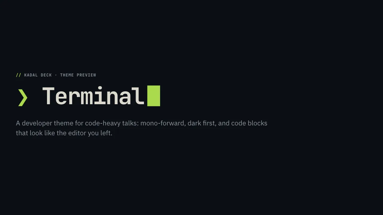 Terminal, dark scheme, slide 1